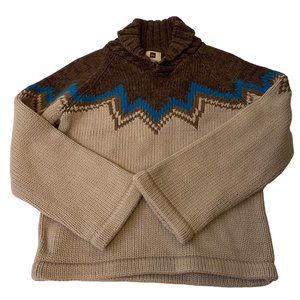 Andes Intarsia Fair Isles‎ Pima cotton beige blue pullover kids 6C knit sweater